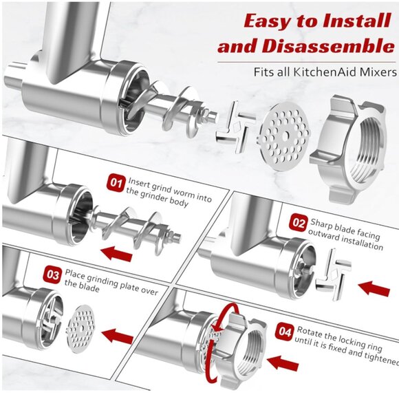 100% Polished Stainless Steel Meat Grinder Attachment for KitchenAid Mixer - Picture 7 of 7